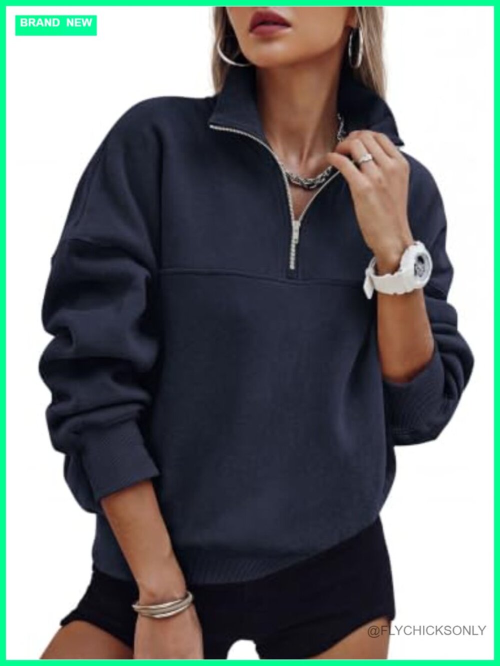 Quarter Zip Fleece Pullover Sweatshirt Cotton Polyester Mock Neck